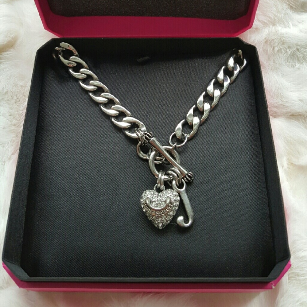Juicy Couture Silver-Tone Pave Heart Charm Necklace